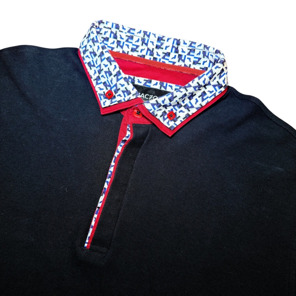 Maceoo Mozart DC Black Polo Shirt Mens 4/L Short Sleeve Geometric Trim Cotton